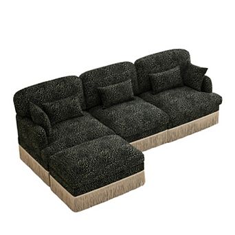 Pnronnc Modular Sectional Sofa L-Shaped Deep Seat Sofa with Ottoman Pillows Leopard Print Chenille