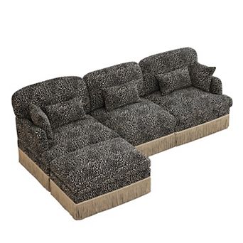 Pnronnc Modular Sectional Sofa L-Shaped Deep Seat Sofa with Ottoman Pillows Leopard Print Chenille