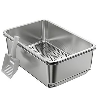 PawHut Stainless Steel Litter Box, XL Sifting Cat Litter Box, Easy Clean