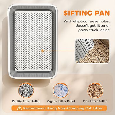 PawHut Stainless Steel Litter Box, XL Sifting Cat Litter Box, Easy Clean