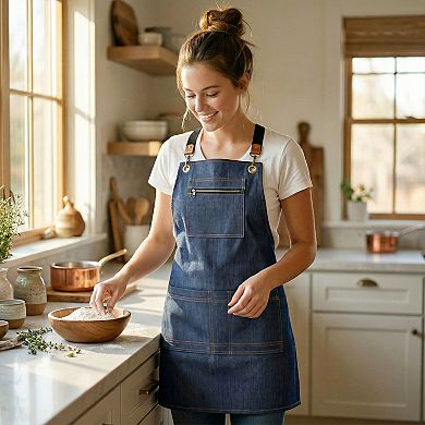 Aprons for Women with Pockets, Kitchen Apron, Adjustable Extra Long Waist Cooking Durable Aprons