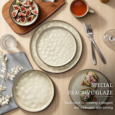 MOEPLSY12-Piece Khaki Stoneware Dinnerware Set, Chip & Scratch Resistant Ceramic Plates and Bowls