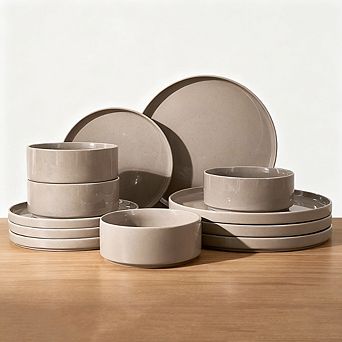 MOEPLSY12 pc Cinnamon Brown Dinnerware Set, Modern Plates and Bowls Everyday Stoneware Dish Set