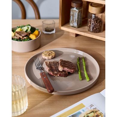 MOEPLSY12-Piece Cinnamon Brown Dinnerware Set, Modern Plates and Bowls Everyday Stoneware Dish Set