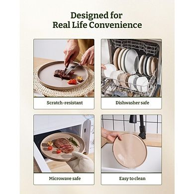 MOEPLSY12-Piece Cinnamon Brown Dinnerware Set, Modern Plates and Bowls Everyday Stoneware Dish Set