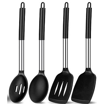 4 pc Silicone Cooking Spatula & Spoon Set Heat Resistant, Nonstick, Durable