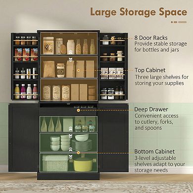 HOMCOM 72inch Tall Pantry Cabinet Storage Cabinet with 8 Door Racks