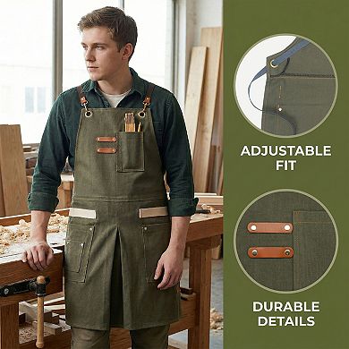Work Aprons for Men with Pockets, Adjustable Long Waist Cooking Apron, Cotton Aprons for Home