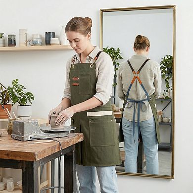 Work Aprons for Men with Pockets, Adjustable Long Waist Cooking Apron, Cotton Aprons for Home