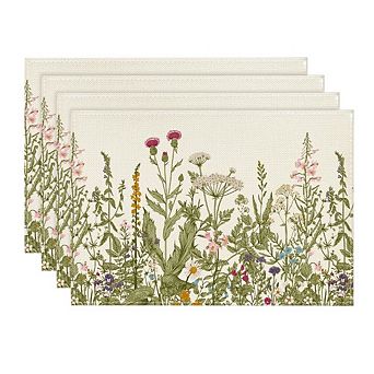 MOEPLSY 12×18 Inch Antique Wildflower Placemats, Set of 4 Rustic Seasonal Table Mats