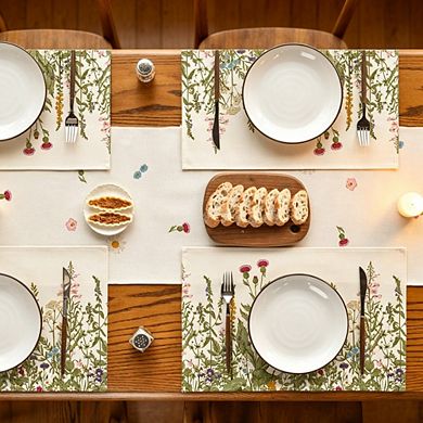 MOEPLSY 12×18 Inch Antique Wildflower Placemats, Set of 4 Rustic Seasonal Table Mats