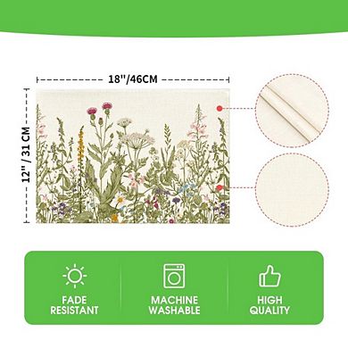MOEPLSY 12×18 Inch Antique Wildflower Placemats, Set of 4 Rustic Seasonal Table Mats