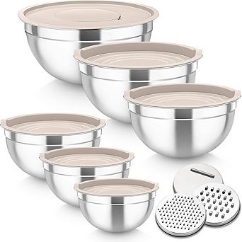 6 pc Stainless Steel Mixing Bowls with Lids Durable & Dishwasher Safe