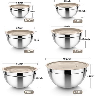 6 Piece Stainless Steel Mixing Bowls with Lids Durable & Dishwasher Safe