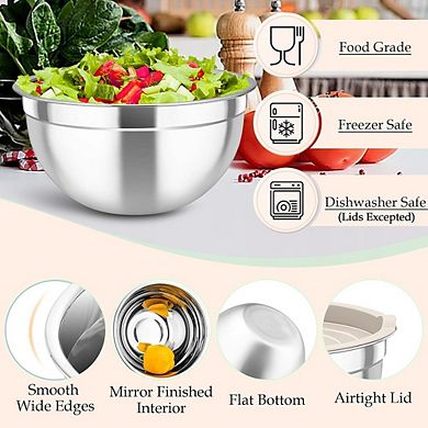 6 Piece Stainless Steel Mixing Bowls with Lids Durable & Dishwasher Safe