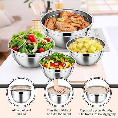 6 Piece Stainless Steel Mixing Bowls with Lids Durable & Dishwasher Safe