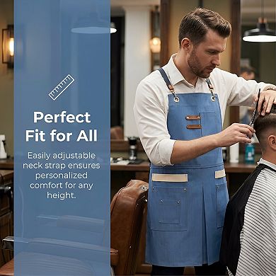 Work Aprons for Men with Pockets, Adjustable Long Waist Cooking Apron, Cotton Aprons for Home