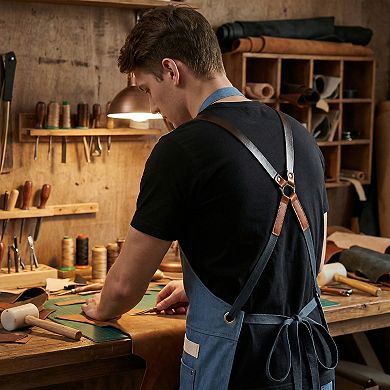 Work Aprons for Men with Pockets, Adjustable Long Waist Cooking Apron, Cotton Aprons for Home