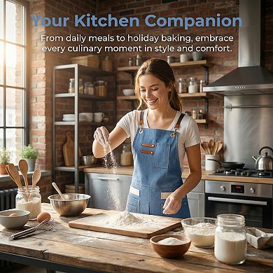 Work Aprons for Men with Pockets, Adjustable Long Waist Cooking Apron, Cotton Aprons for Home