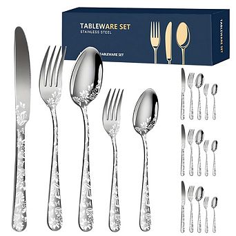 20 pc Stainless Steel Flatware Set, Mirror Finish Silverware for 4, Durable Tableware
