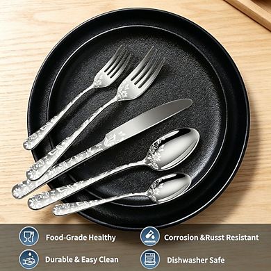 20 pc Stainless Steel Flatware Set, Mirror Finish Silverware for 4, Durable Tableware