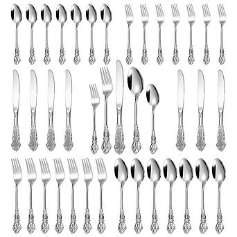 40 pc Stainless Steel Flatware Set, Silver Silverware Set Service for 8, Cutlery Utensils Set