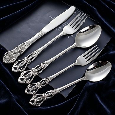 40-Piece Stainless Steel Flatware Set, Silver Silverware Set Service for 8, Cutlery Utensils Set