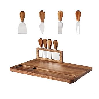14"x 11" Acacia Wood Charcuterie Board with Magnetic Knife Storage. Multi-use tray .