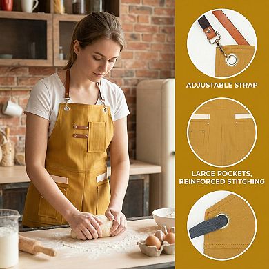 Work Aprons for Men with Pockets, Adjustable Long Waist Cooking Apron, Cotton Aprons for Home