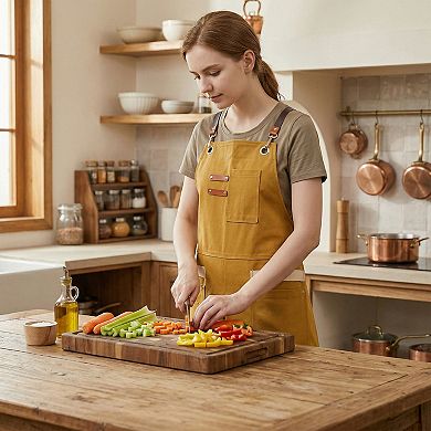 Work Aprons for Men with Pockets, Adjustable Long Waist Cooking Apron, Cotton Aprons for Home