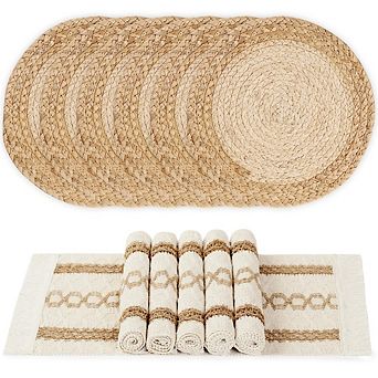 MOEPLSY Rustic Boho Braided Placemats Set of 6, Natural Woven Cotton Jute Table Mats