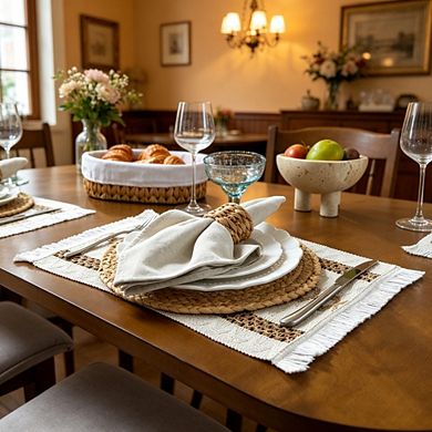 MOEPLSY Rustic Boho Braided Placemats Set of 6, Natural Woven Cotton Jute Table Mats