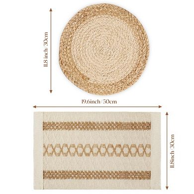 MOEPLSY Rustic Boho Braided Placemats Set of 6, Natural Woven Cotton Jute Table Mats