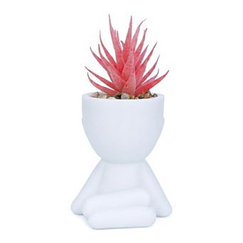 Realistic Artificial Succulents in Humanoid Pots Cute Fake Cactus People Shaped Planter for Home