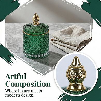 10.1oz Crystal Vintage Embossed Glass Jar with Lid Decorative Bathroom Canister
