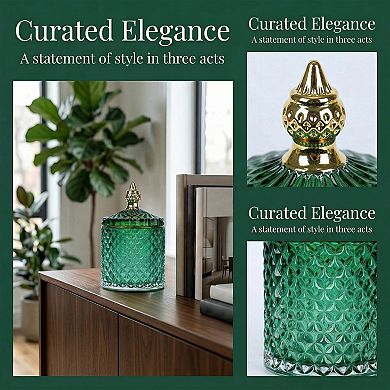 10.1oz Crystal Vintage Embossed Glass Jar with Lid Decorative Bathroom Canister