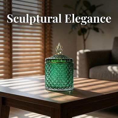 10.1oz Crystal Vintage Embossed Glass Jar with Lid Decorative Bathroom Canister