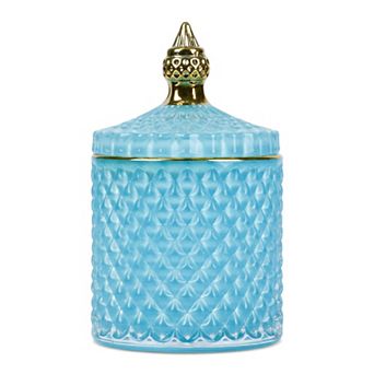 10.1oz Crystal Vintage Embossed Glass Jar with Lid Decorative Bathroom Canister