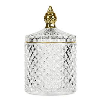 10.1oz Crystal Vintage Embossed Glass Jar with Lid Decorative Bathroom Canister