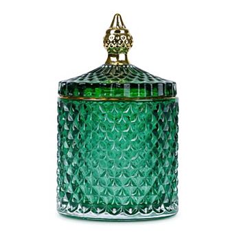 10.1oz Crystal Vintage Embossed Glass Jar with Lid Decorative Bathroom Canister