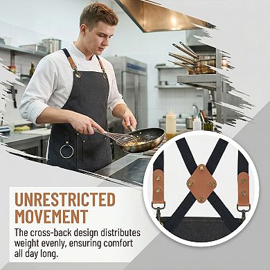 Aprons for Women with Pockets, Kitchen Apron, Adjustable Long Waist Cooking Cotton Aprons for Home