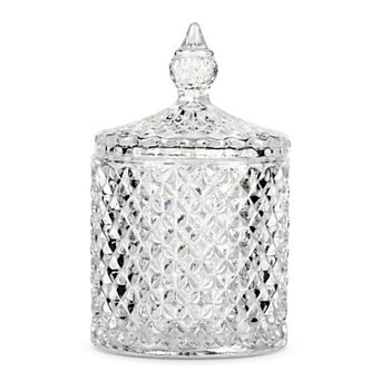 Crystal Glass Jar with Lid Decorative Bathroom Canister for Cotton Swabs 2.8"Lx2.8"Wx4.3"H