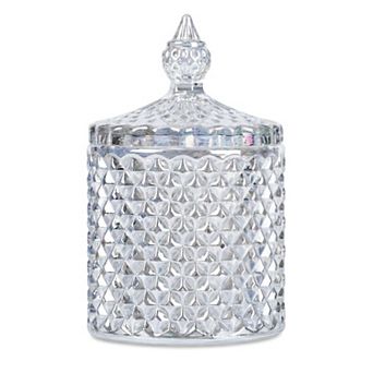 Crystal Glass Jar with Lid Decorative Bathroom Canister for Cotton Swabs 2.8"Lx2.8"Wx4.3"H