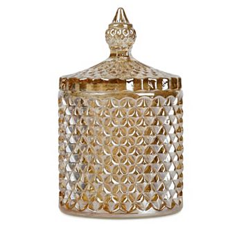 Crystal Glass Jar with Lid Decorative Bathroom Canister for Cotton Swabs 2.8"Lx2.8"Wx4.3"H