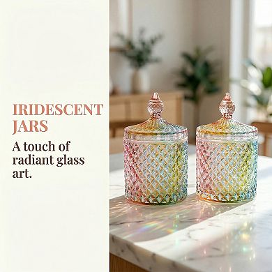 Crystal Glass Jar with Lid Decorative Bathroom Canister for Cotton Balls Swabs