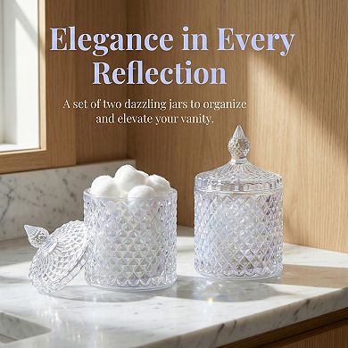 Crystal Glass Jar with Lid Decorative Bathroom Canister for Cotton Balls Swabs