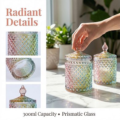 Crystal Glass Jar with Lid Decorative Bathroom Canister for Cotton Balls Swabs