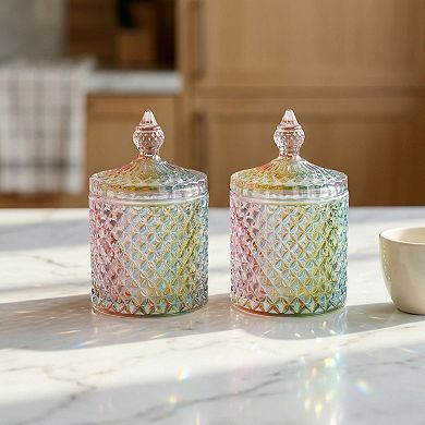 Crystal Glass Jar with Lid Decorative Bathroom Canister for Cotton Balls Swabs