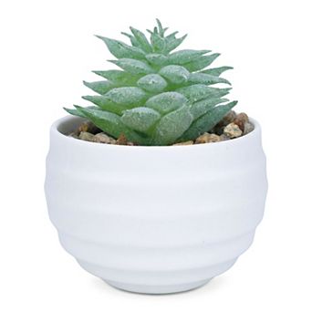 Small Artificial Succulents in White Pots Realistic Faux Potted Plants for Home Office Desk Decor