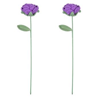 2 pc Handmade Crochet Rose Bouquet, Long Stem Realistic Fake Roses for Home Wedding Vase Decor